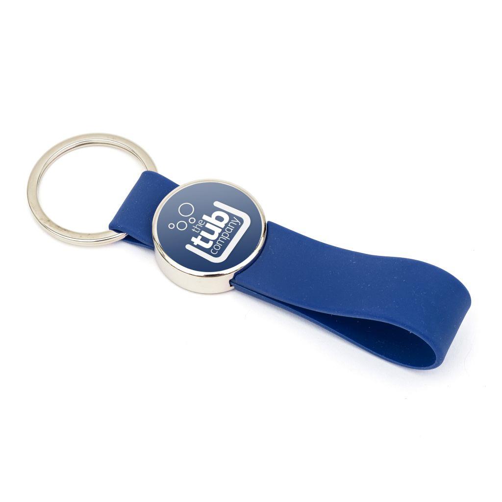 Blue Silicone Strap Key Fob 25mm Round - Pack of 100
